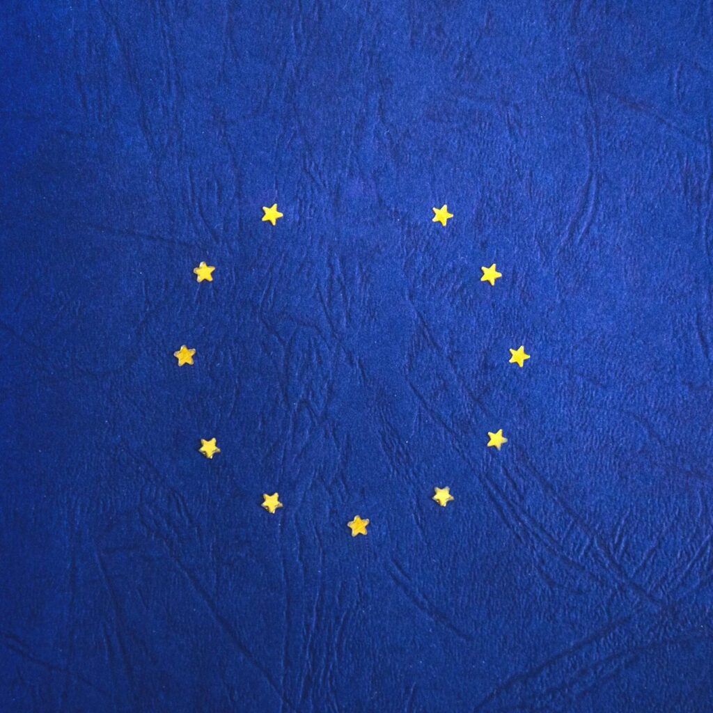 European Union flag with missing stars representing Brexit concept.